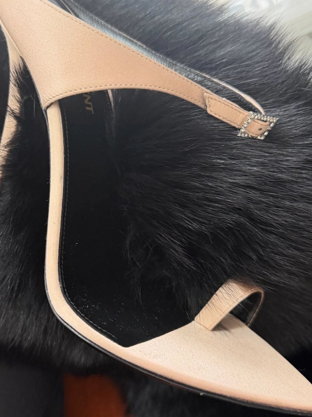 Saint Laurent Pale Pink Rhinestone-Buckle silk sandals - Picture 2 of 4